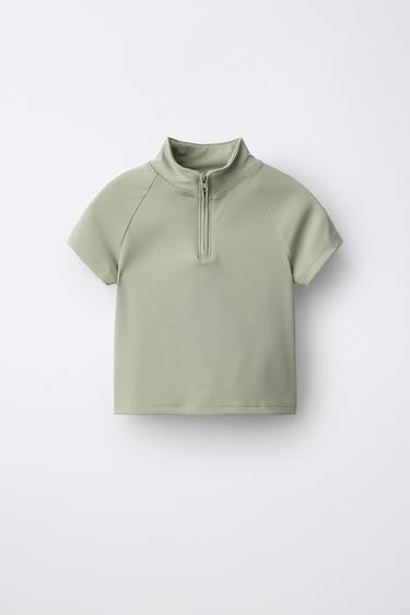 SPORTY ZIP T-SHIRT — Khaki 1
