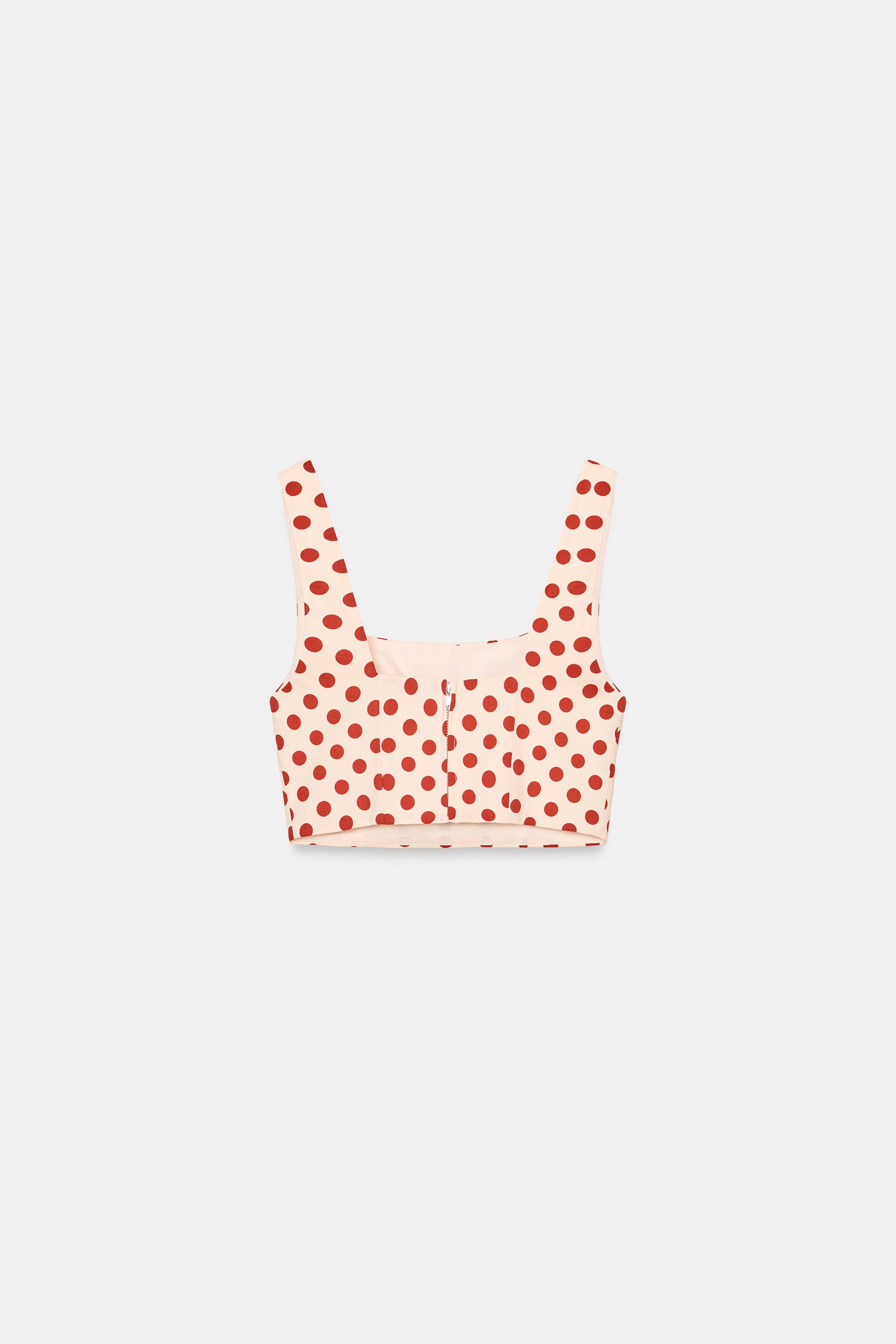 POLKA DOT CROP TOP — Ecru / Red
