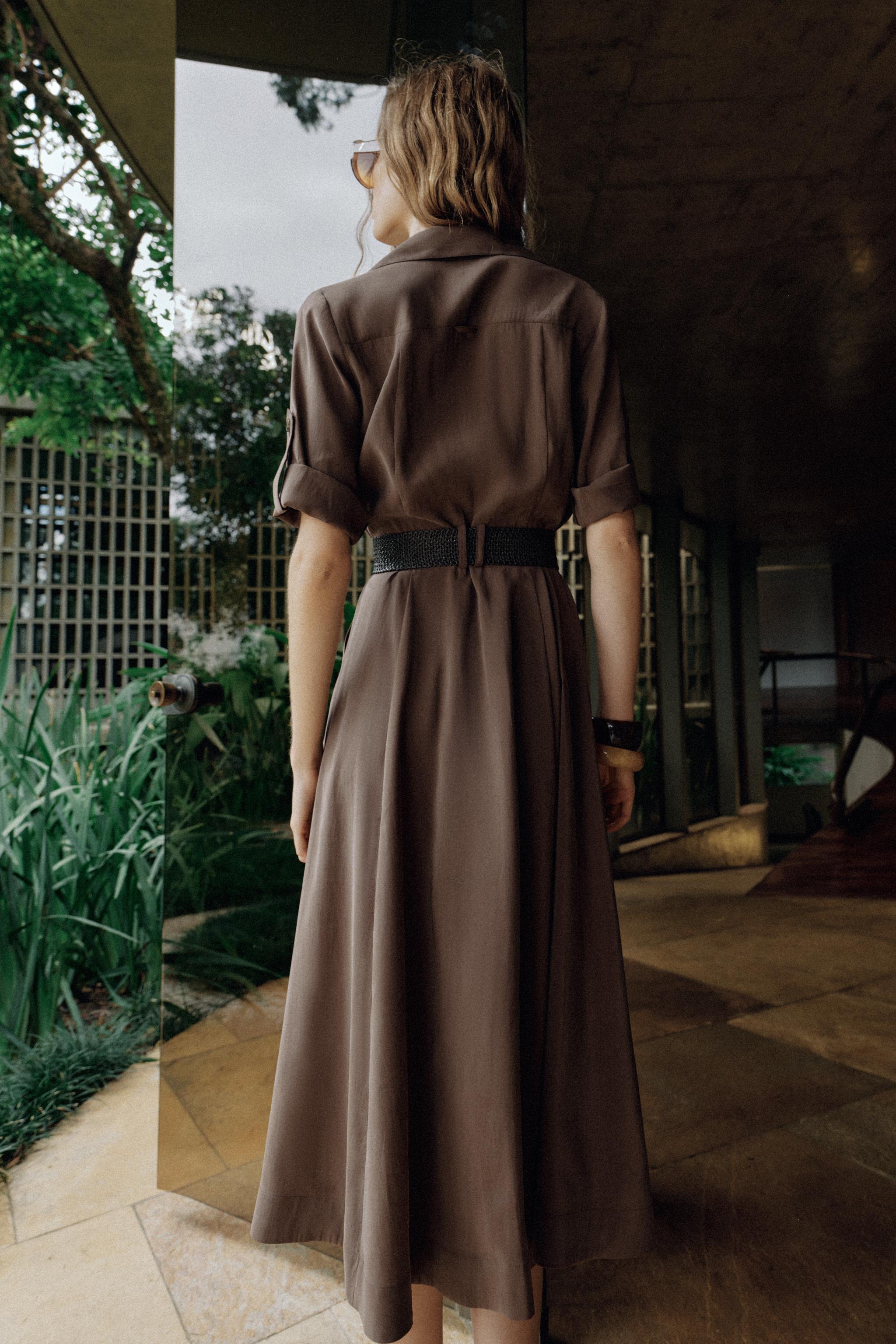 BELTED FLOWY SHIRT DRESS - Brown | ZARA United States BELTED FLOWY SHIRT DRESS - Brown | ZARA United States