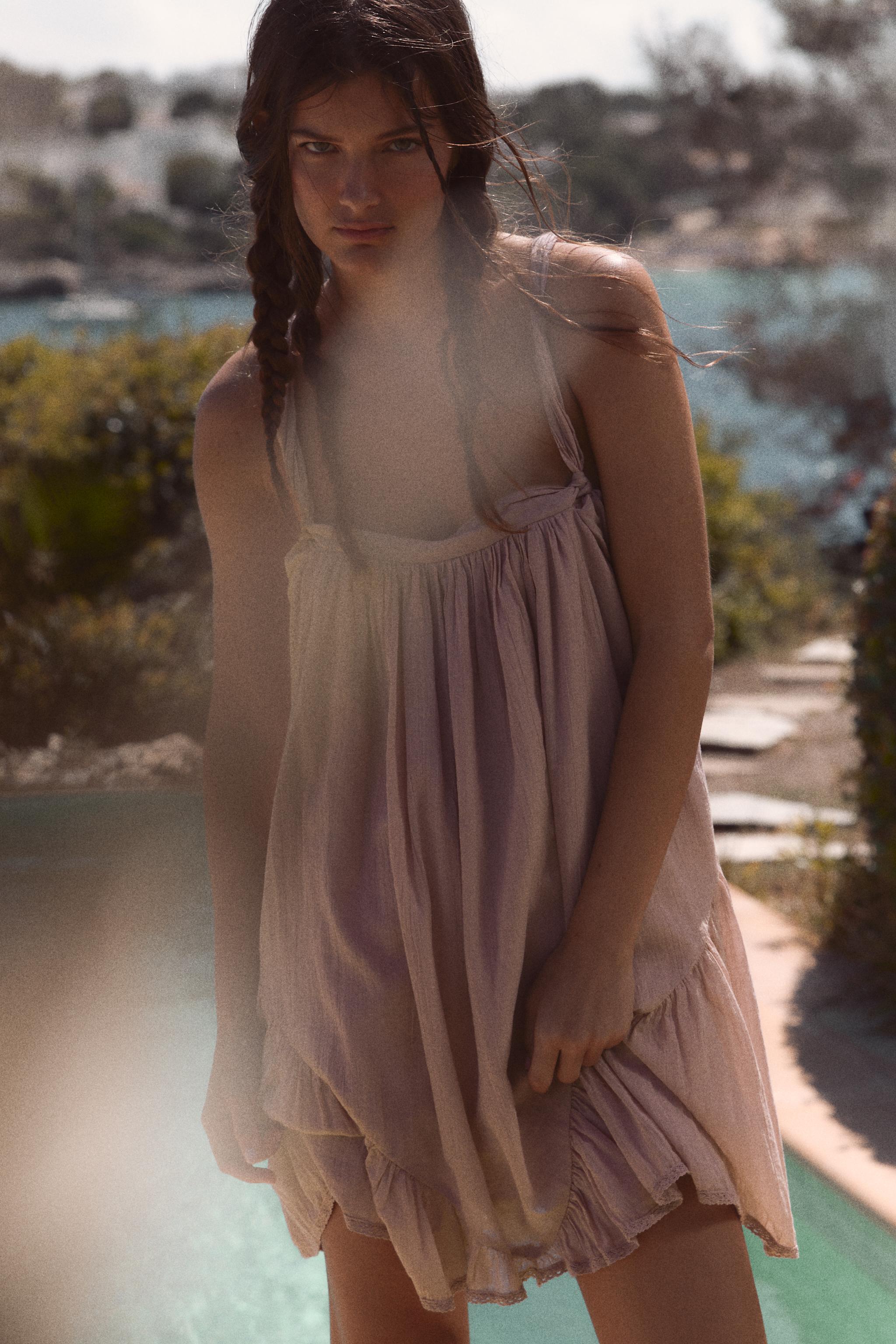 GAUZE STRAPPY MINI DRESS - Lilac | ZARA United States