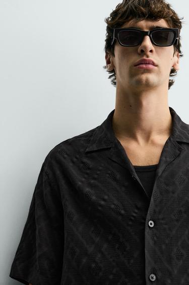 GEOMETRIC JACQUARD SHIRT - Black by Zara
