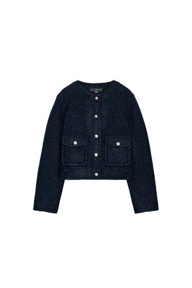 BOUCLÉ JACKET - Navy blue by Zara