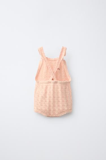 BODY EN MAILLE AJOURÉE À FLEURS BRODÉES - Pêche de Zara - Image 1