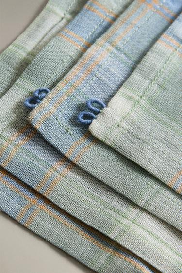 SET OF CHECKED LINEN COASTERS (SET OF 4) - Green / Blue by Zara - Image 4