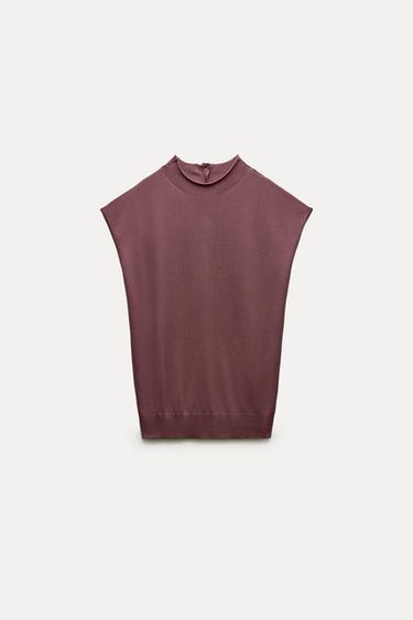 TOP PUNTO LISO MANGA SISA - Berenjena de Zara