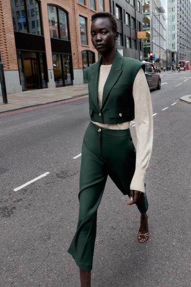 Zara HIGH-WAISTED CULOTTE PANTS - Dark green