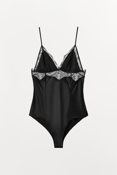 BODY SATINÉ AVEC DENTELLE - Noir de Zara - Image 3