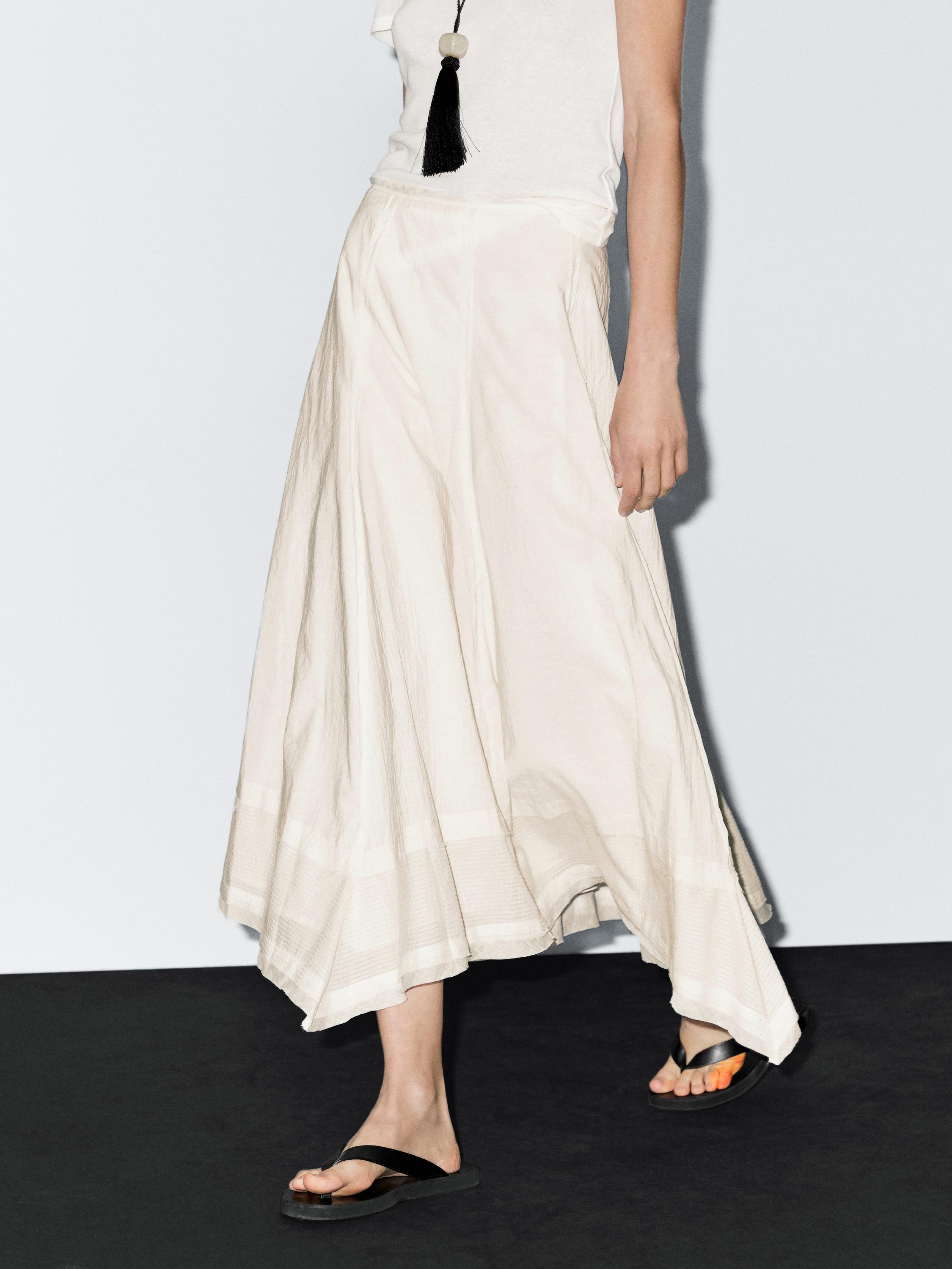 Jupe midi en coton mélangé avec coutures