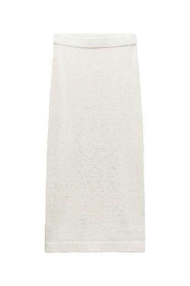 LINEN BLEND PLAIN KNIT MIDI SKIRT