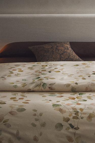 SATEEN DUVET COVER WITH LEAF PRINT - Ecru by Zara