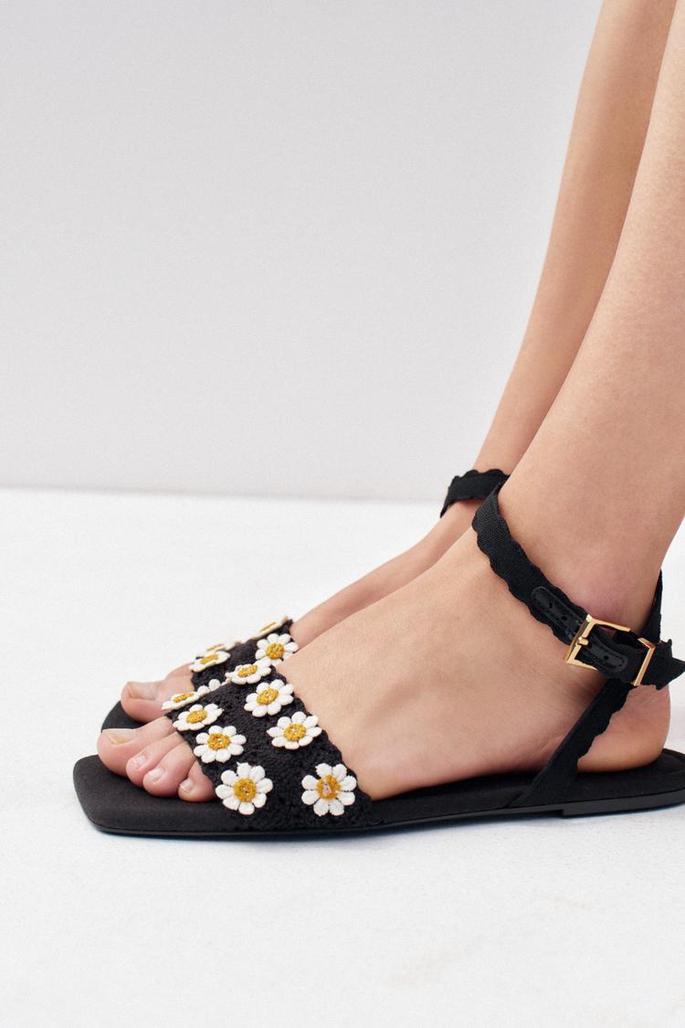 FLORAL CROCHET SANDALS Black ZARA Australia