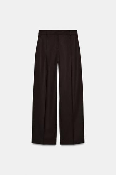 Zara PLEATED STRAIGHT LEG PANTS - Brown