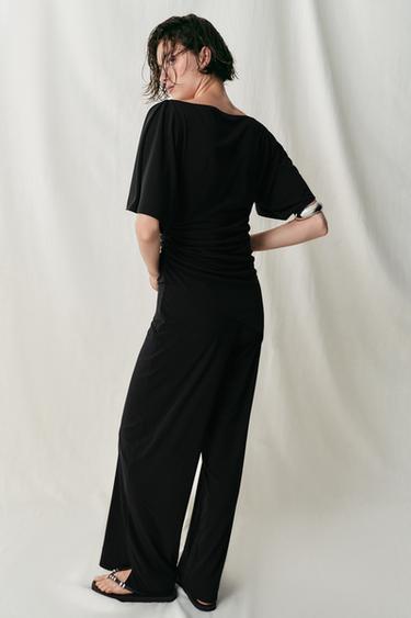 STRAIGHT-LEG CREPE TROUSERS WITH SLITS - Black by Zara