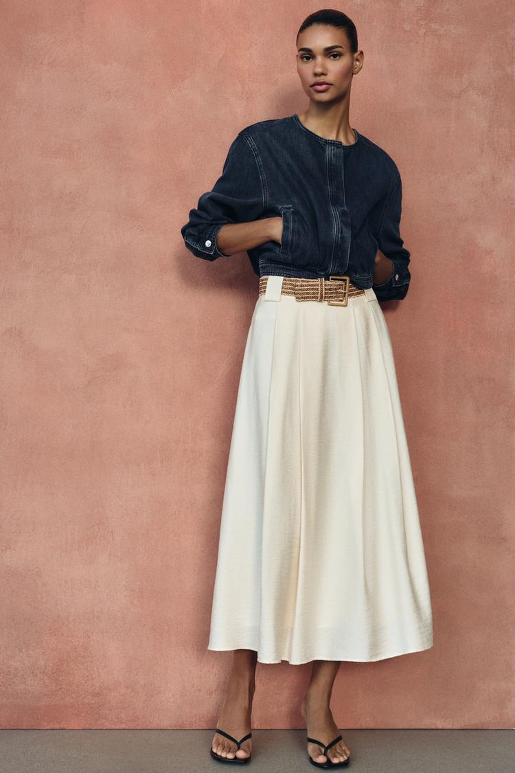 ZARA BRAIDED BELT MIDI SKIRT