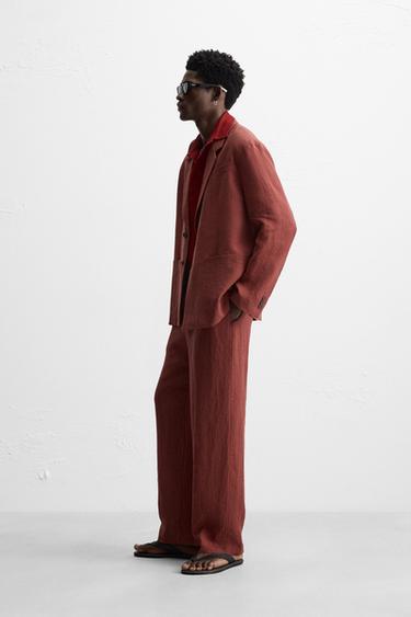 BLAZER COSTUME 100 % LIN - Rouge / Noir de Zara - Image 3