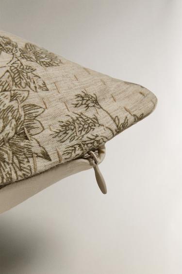FLORAL COTTON AND LINEN CUSHION COVER - Light beige by Zara - Image 3