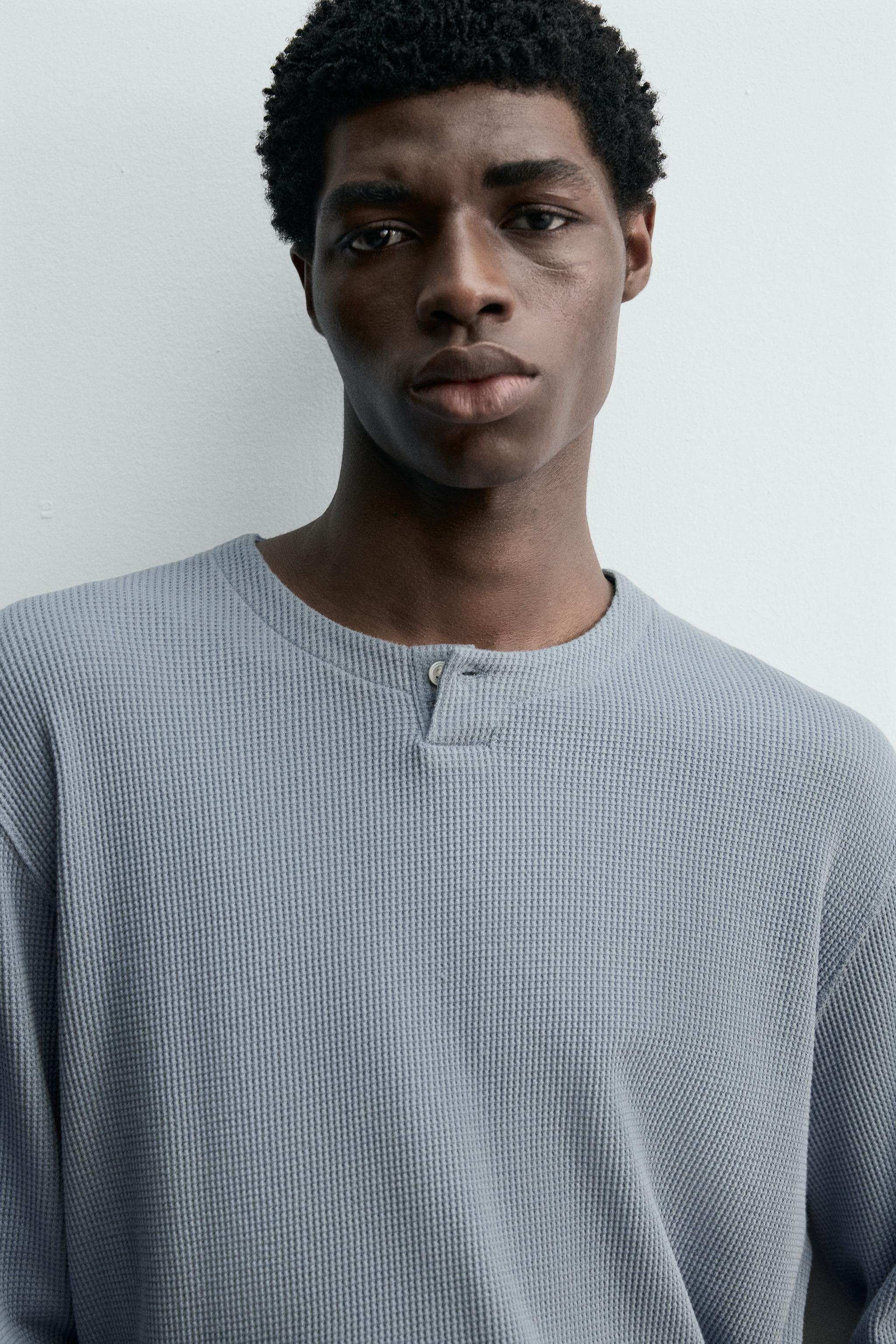 ワッフルニットヘンリーネックTシャツ - オフホワイト | ZARA Japan