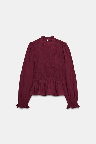 CAMISA NIDO DE ABEJA - Berenjena de Zara - Imagen 0