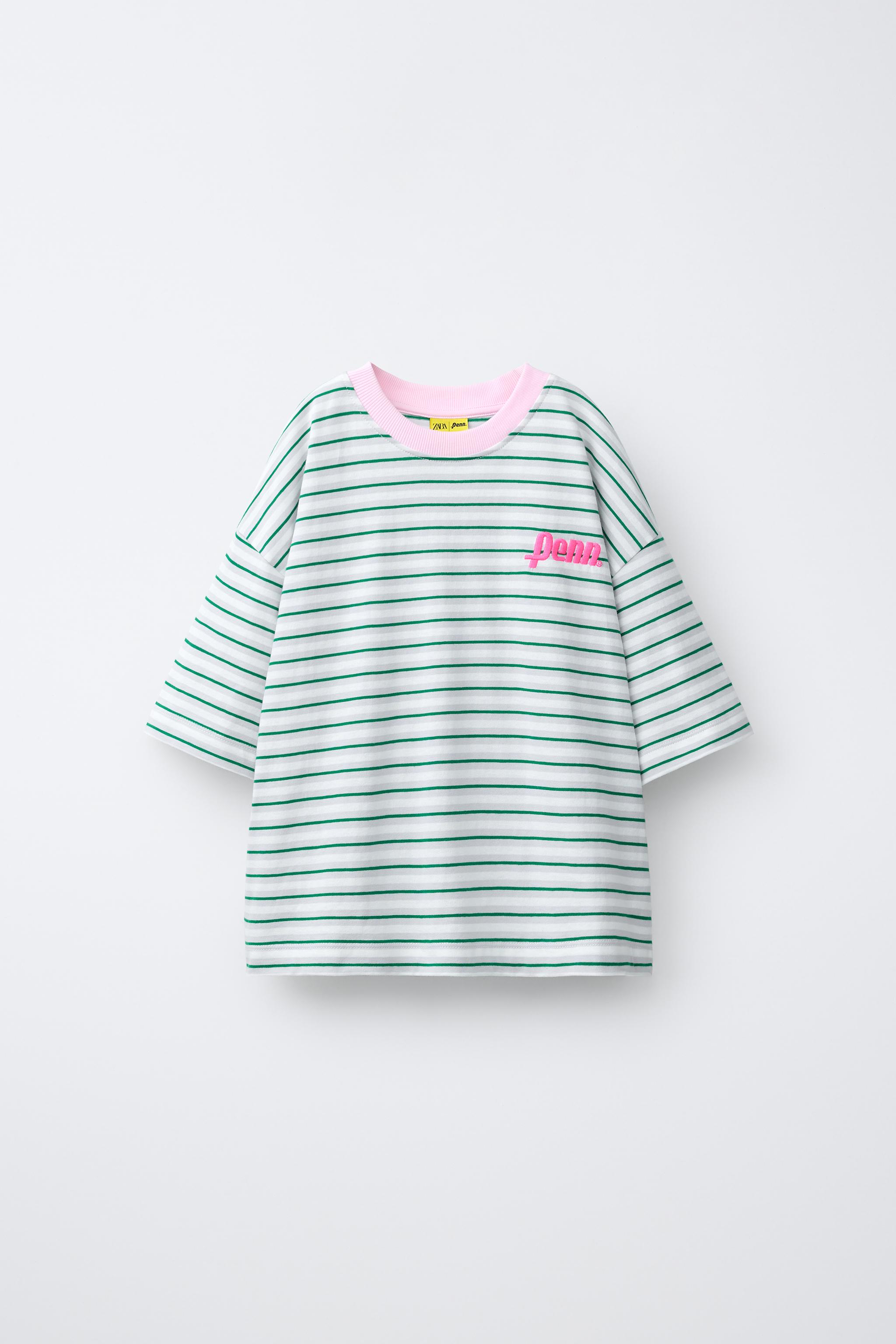 EMBROIDERED STRIPED T-SHIRT WITH PENN © - Green | ZARA United States