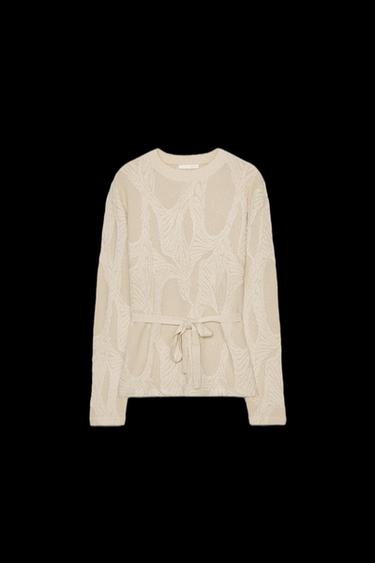 Zara JACQUARD BELTED TOP - Mid-ecru