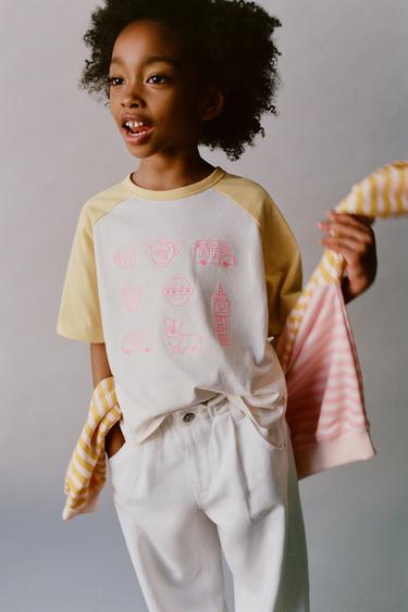 EMBROIDERED RAGLAN SLEEVE T-SHIRT - Yellow by Zara