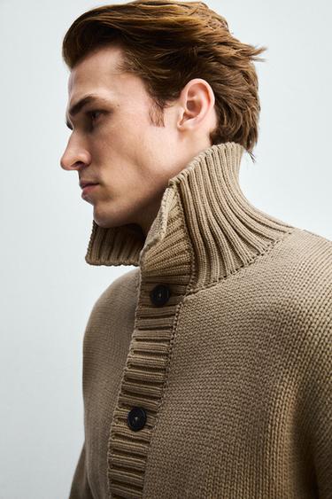 Zara STRUCTURED KNIT CARDIGAN - taupe brown
