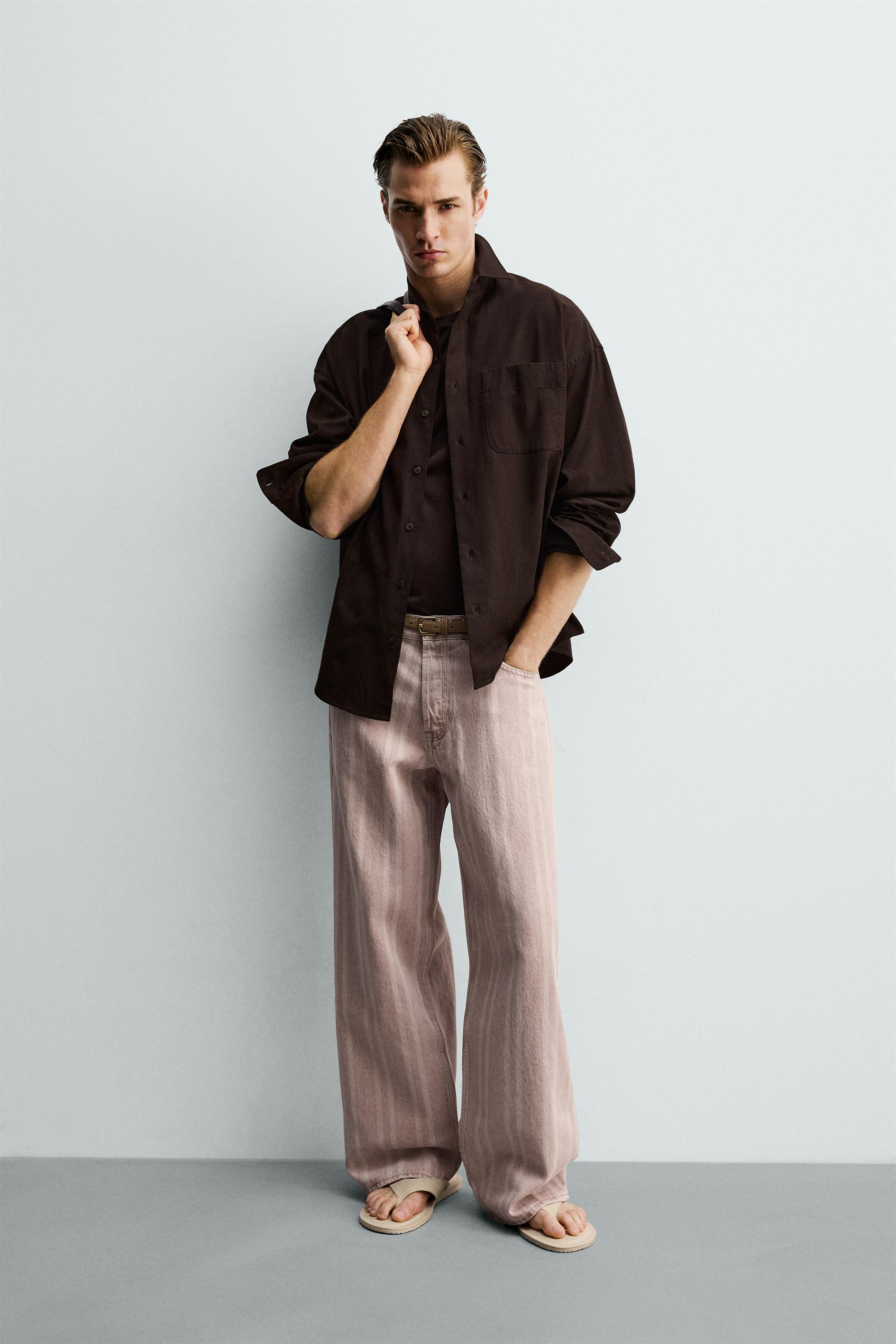 ストライプ柄リラックスフィットデニムパンツ - ピンク | ZARA Japan