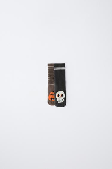 Zara TWO-PACK OF PUMPKIN AND SKULL NON-SLIP SOCKS - Brown