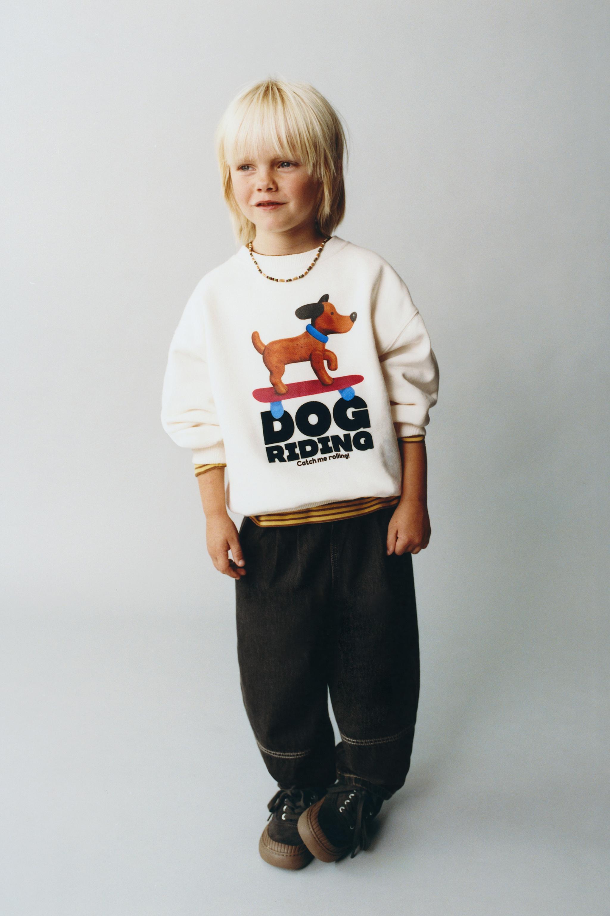 DOG AND FLOCKED TEXT PRINT SWEATSHIRT - Ecru | ZARA United