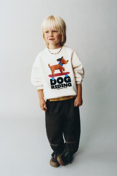 FLOCKED SLOGAN DOG PRINT SWEATSHIRT - Ecru by Zara - Image 5
