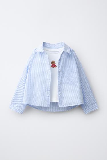 STRIPED SHIRT AND EMBROIDERED DOG T-SHIRT PACK - Bluish by Zara