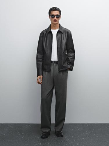 Veste effet craquelé en cuir nappa - Noir de Zara - Image 0