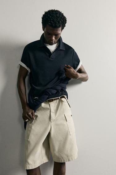 WAFFLE-KNIT TEXTURED POLO SHIRT - Navy blue by Zara