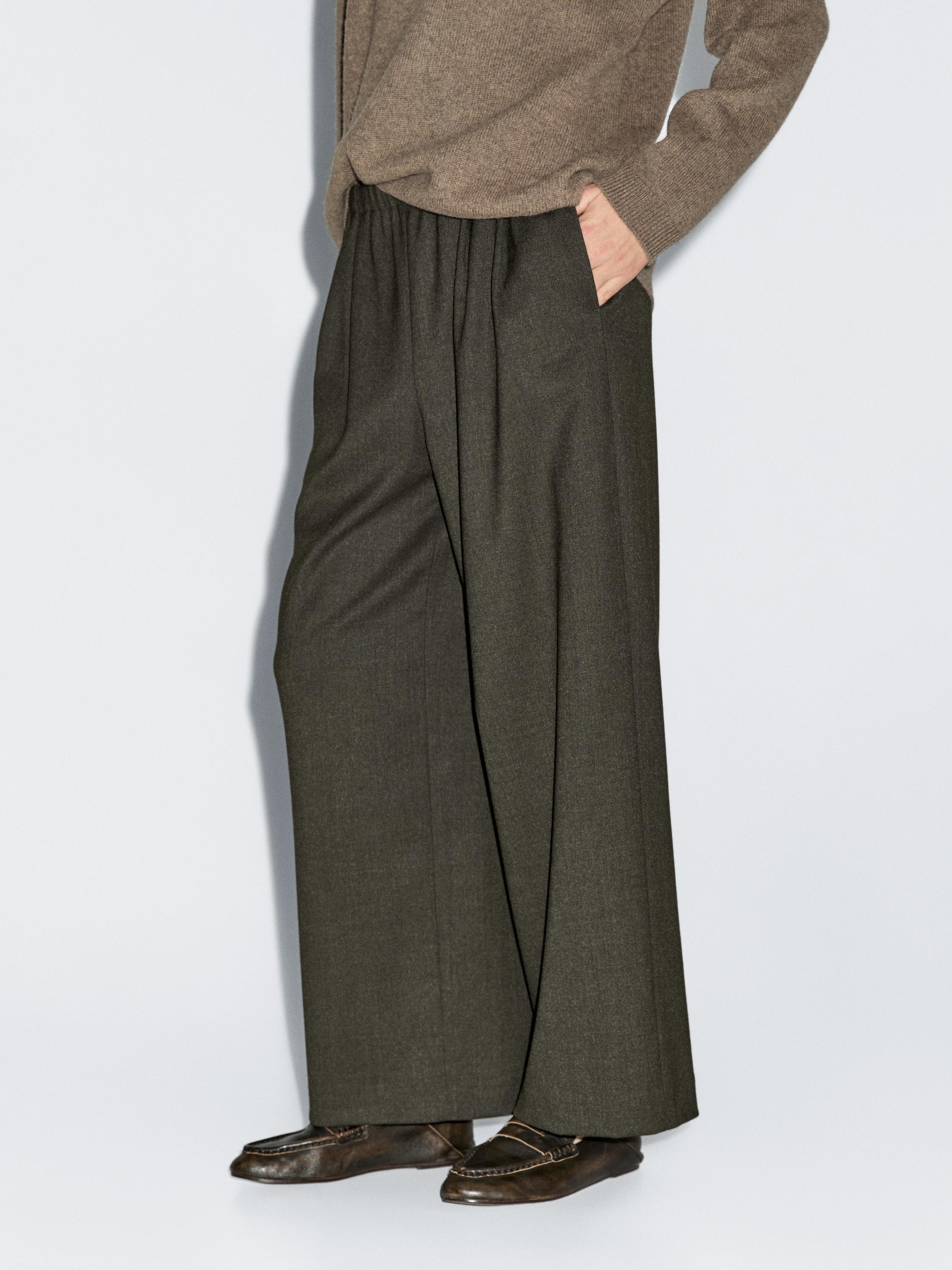 Pantalon large à pinces et taille élastique