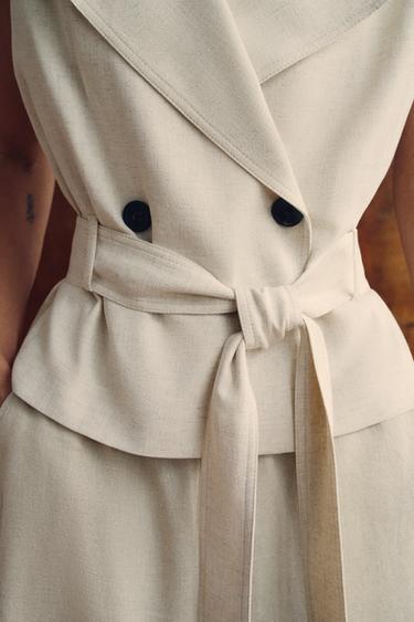 GILET CROISÉ AVEC CEINTURE EN LIN - Beige clair de Zara - Image 3