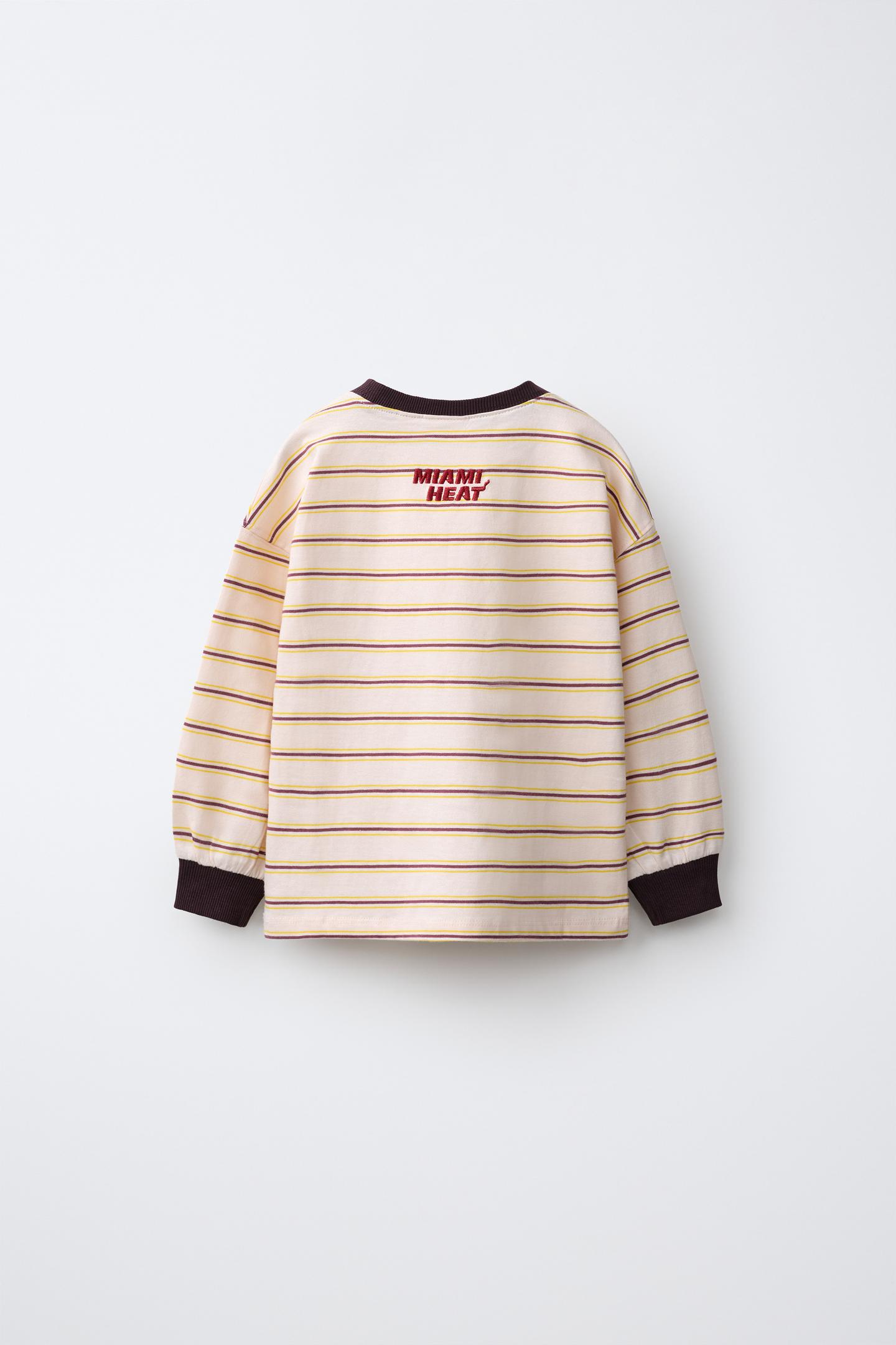 Детская футболка Zara NBA Miami Heat Striped, цвет: Экрю — фото 3