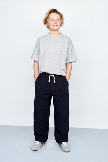 Zara 手工風格長褲 - 海藍色