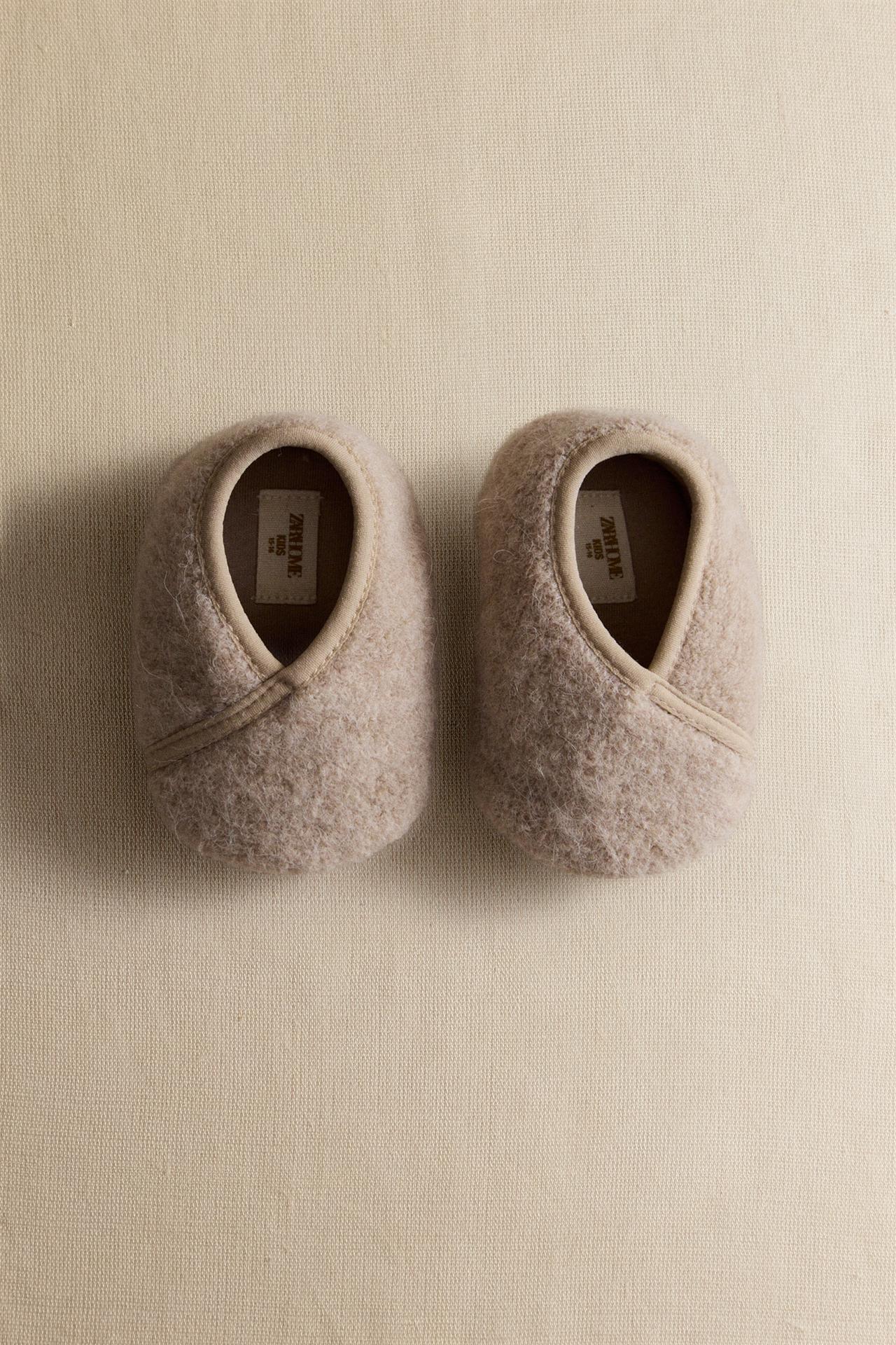 WOOL-EFFECT CRISS-CROSS BOOTIES — Beige