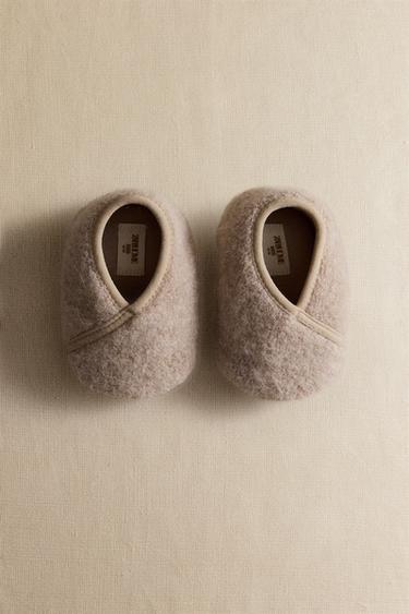 WOOL-EFFECT CRISS-CROSS BOOTIES — Beige 1