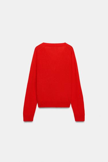 WOOL BLEND V-NECK JUMPER - Red / Coral by Zara - Image 6