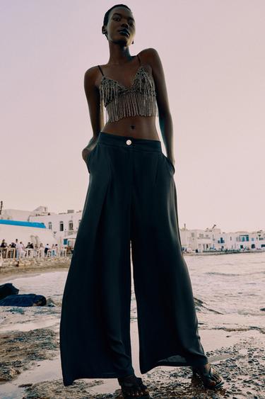 بنطلون بالازو بزر ذهبي - بحري by Zara