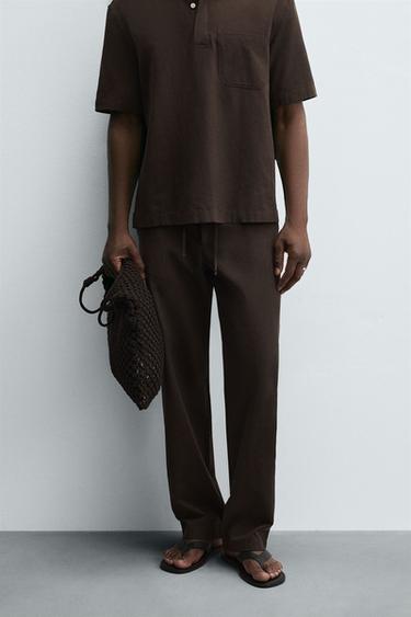 LYOCELL-COTTON TROUSERS - Brown by Zara