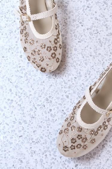 Zara 亮片網紗芭蕾平底鞋 - 多色