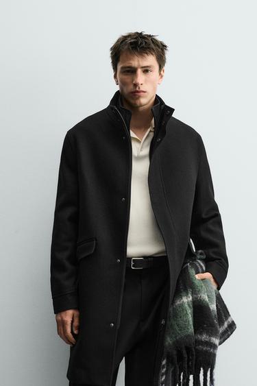 ABRIGO CUELLO DESMONTABLE - Negro de Zara