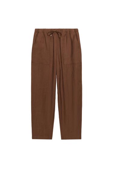 Zara ELASTIC WAIST PANTS - Brown