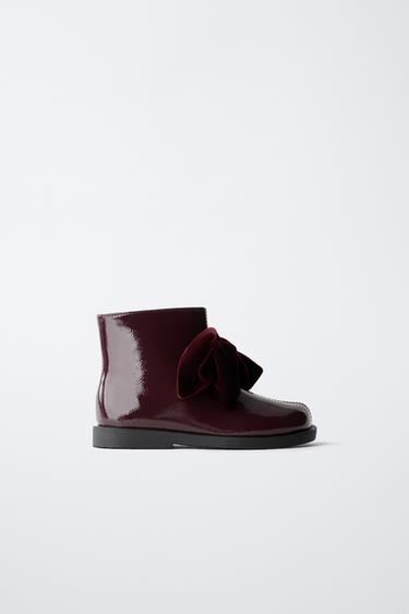 Zara PATENT FINISH BOW ANKLE BOOTS - Burgundy Red - Image 0