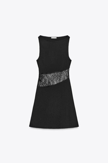 VESTIDO CORTO COMBINADO ENCAJE - Negro de Zara - Imagen 0