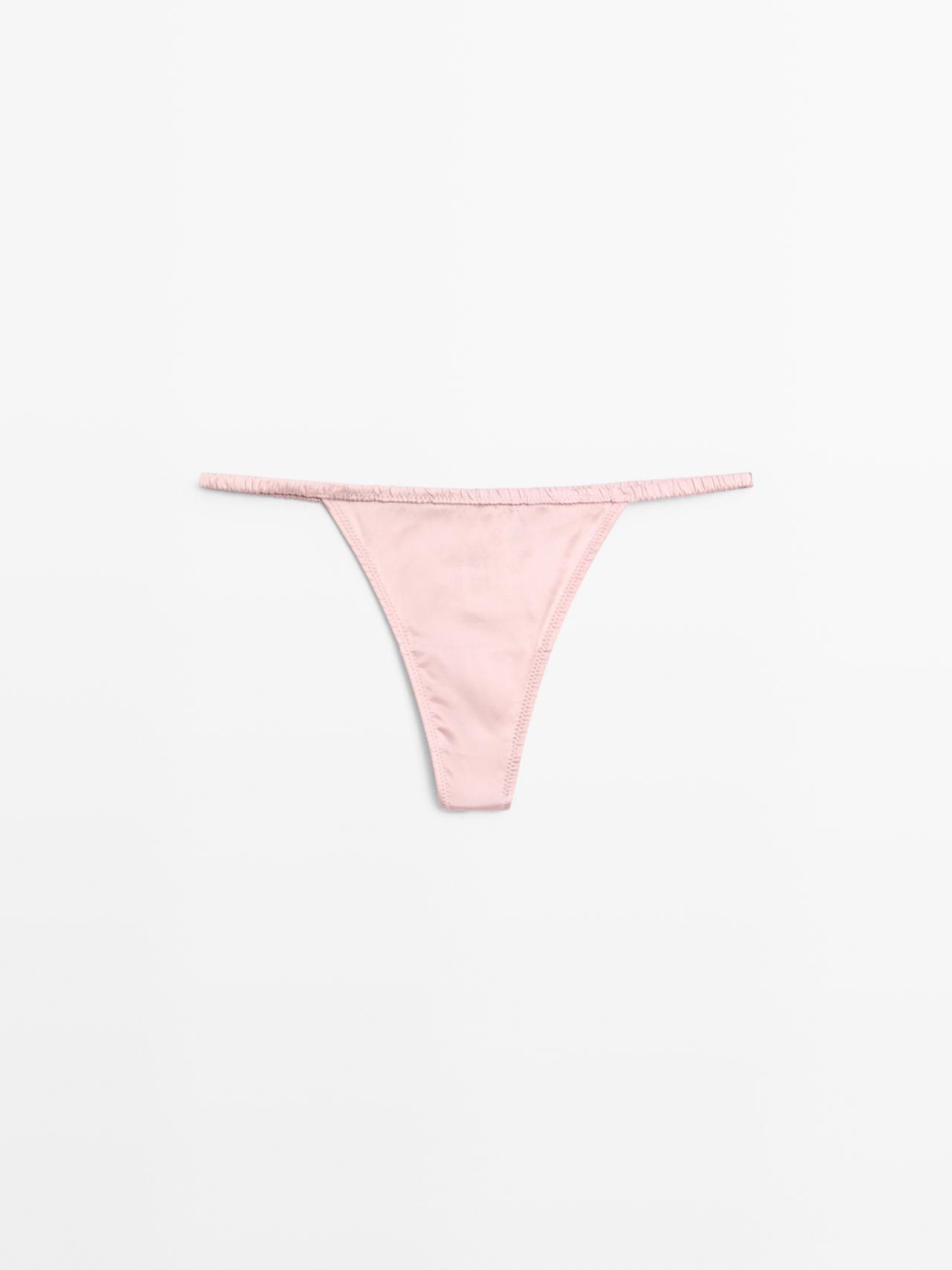 Silk thong with lace detail — Pale pink