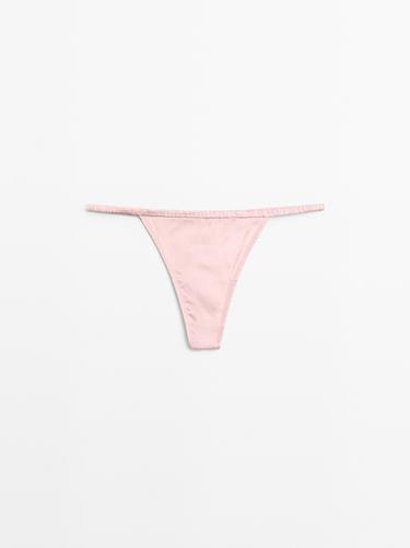Zara Silk thong with lace detail - Pale pink