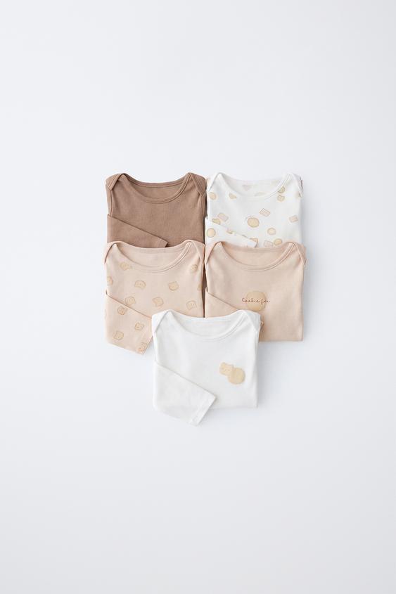 PACK DE CINCO BODIES COM ESTAMPA DE BISCOITOS - castanho da Zara - Imagem 0